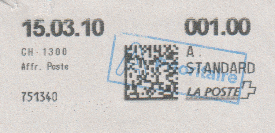 15 mars 2010: Timbre de l'enveloppe de la fausse réponse émanant soit-disant du ministère public central.